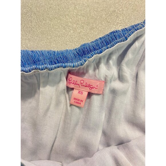 Lilly Pulitzer Blue Pink Emmeline One Shoulder Seersucker Mini Dress XS - Picture 7 of 7